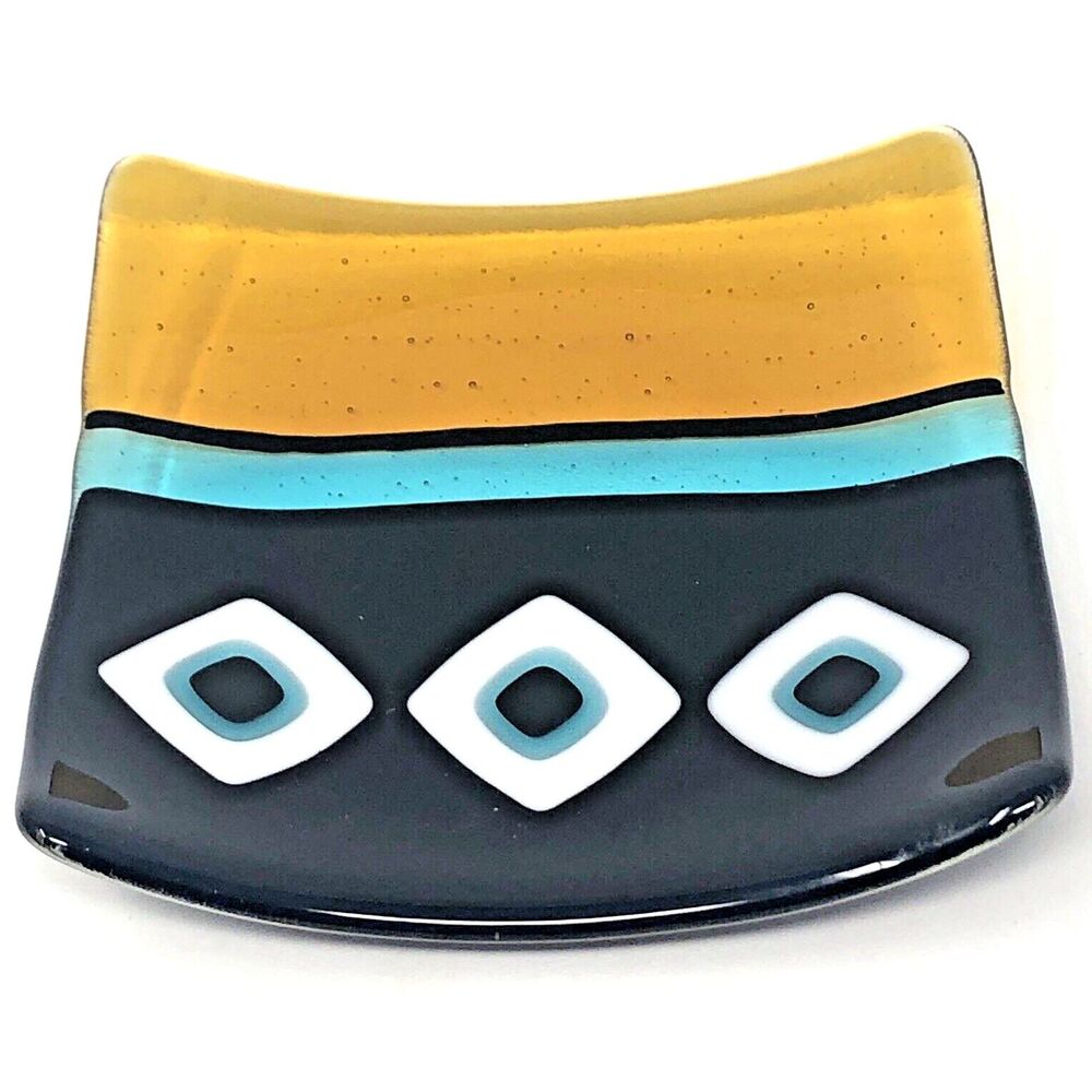 Gods Eye Studio Art Glass Trinket Dish Abstract 5.25” Fused Glass Signed G. King